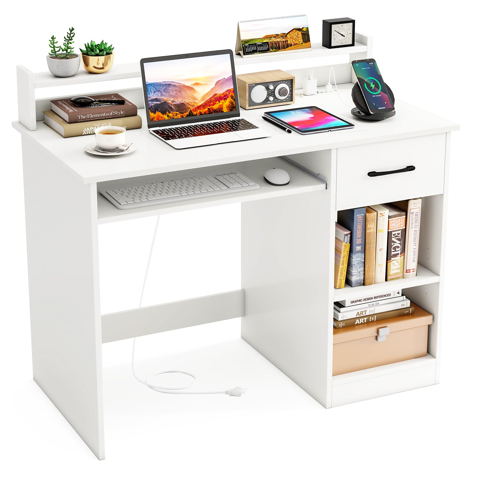 Tangkula Computer Desk with Drawer & Keyboard Tray