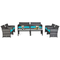 Tangkula 4/8 PCS Wicker Patio Conversation Set, Outdoor Rattan Sofas with Table Set
