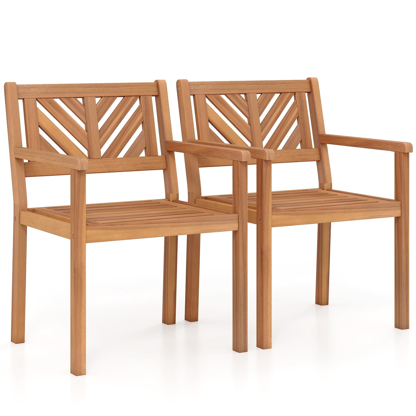 Tangkula Acacia Wood Patio Dining Chairs Set of 2/4 with 400 lbs Capacity