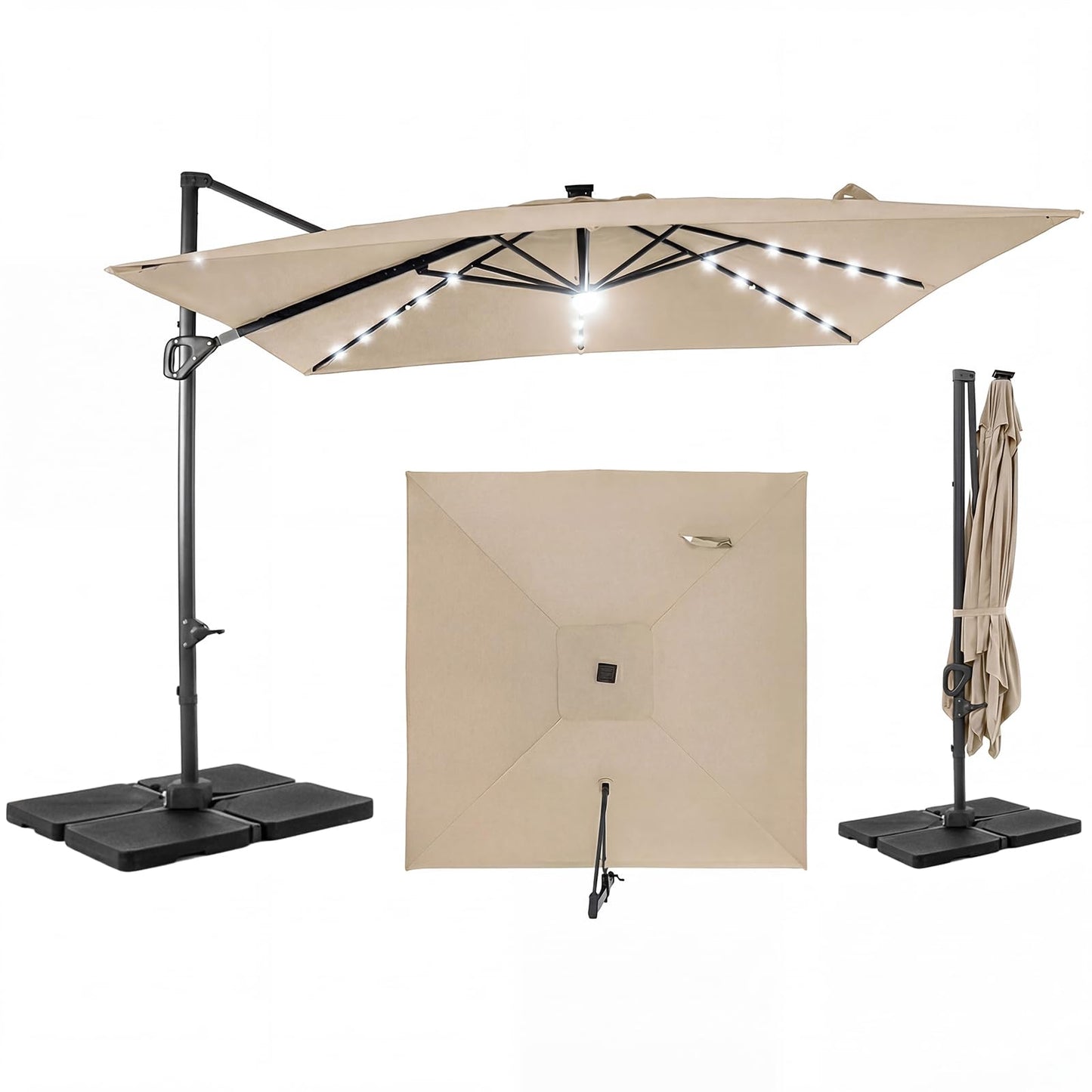 Tangkula 10 FT Solar Patio Umbrella with Base Included