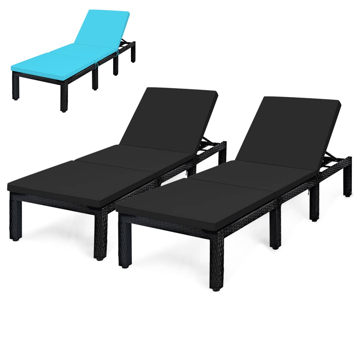 Tangkula Patio Wicker Lounge Chair, Outdoor Rattan Adjustable Reclining Backrest Lounger Chairs