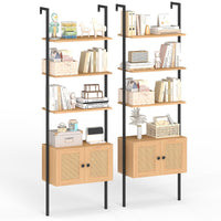 Tangkula Wall-Mounted Ladder Shelf Boho 5-Tier Bookshelf(1/2)