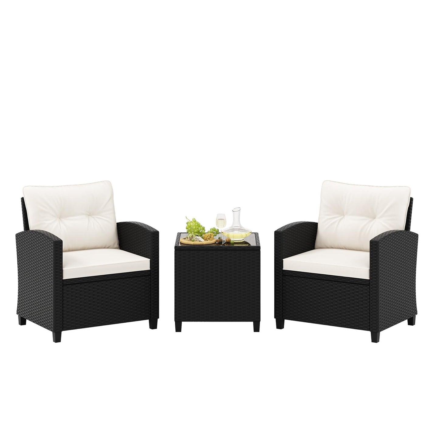 Tangkula 3 Piece Patio Furniture Set, Rattan Conversation Set w/Soft Seat & Back Cushions