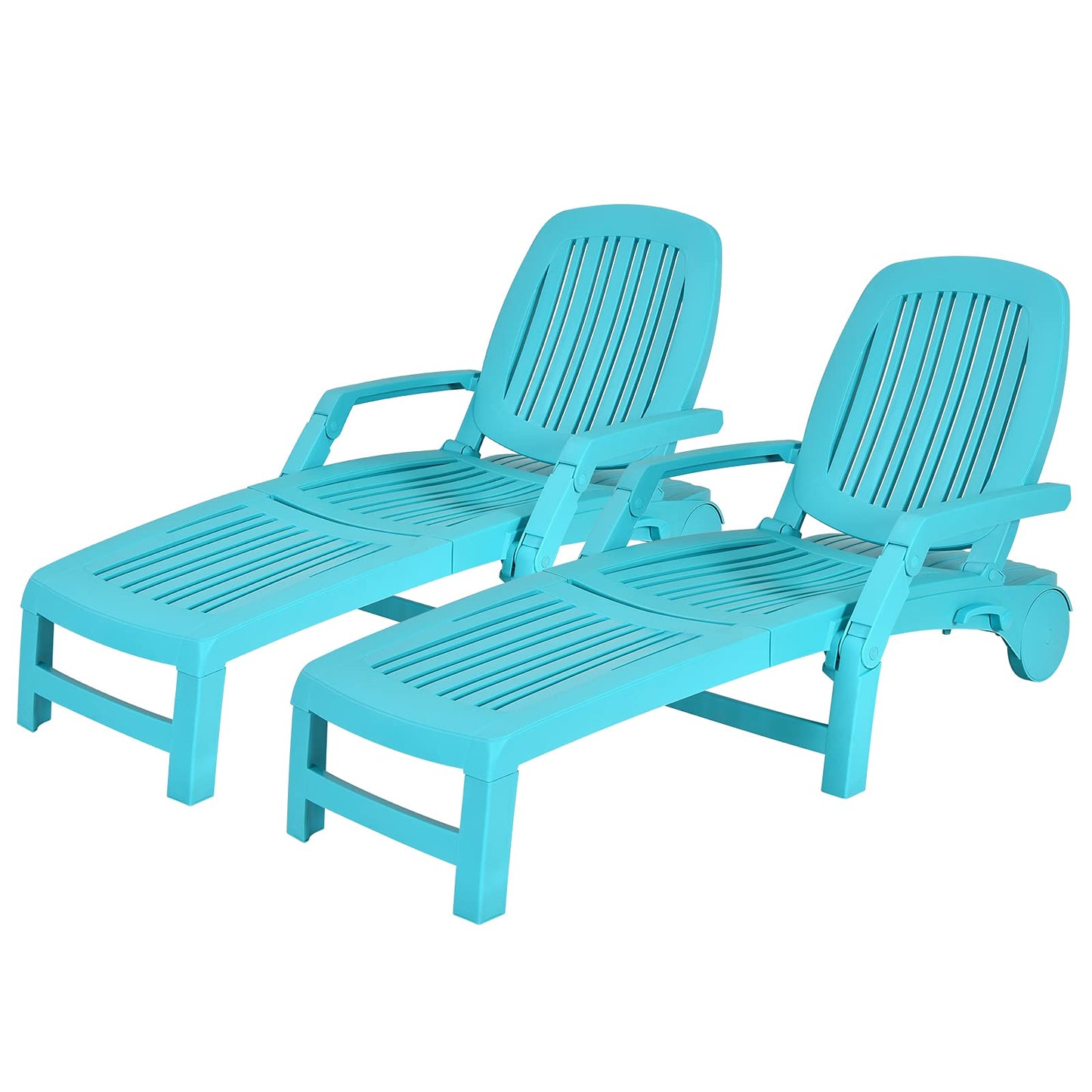 Outdoor Chaise Lounge Chair, 5-Position Adjustable Recliner with Storage Box and Flexible Wheels