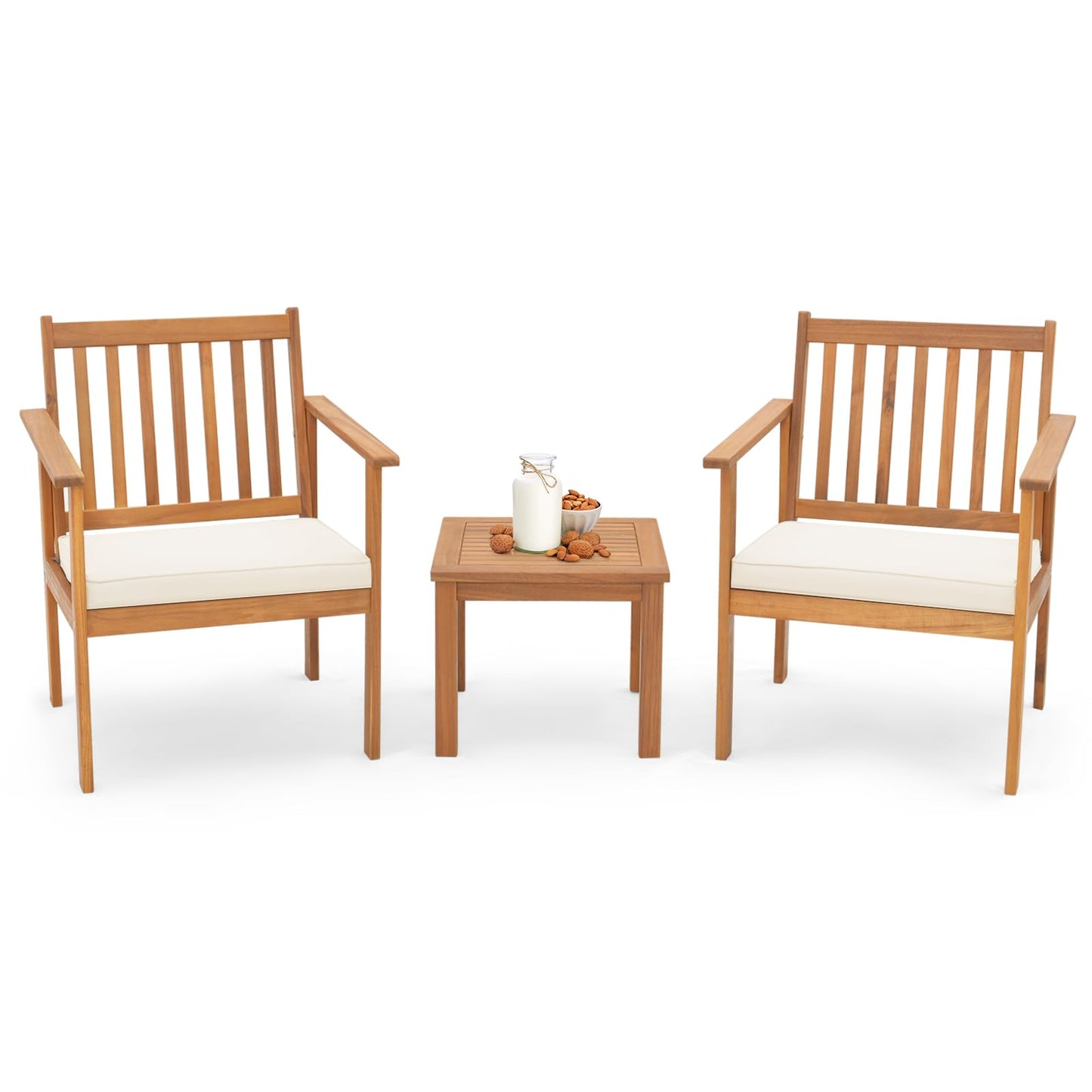 Tangkula 3 Pieces Patio Wood Furniture Set