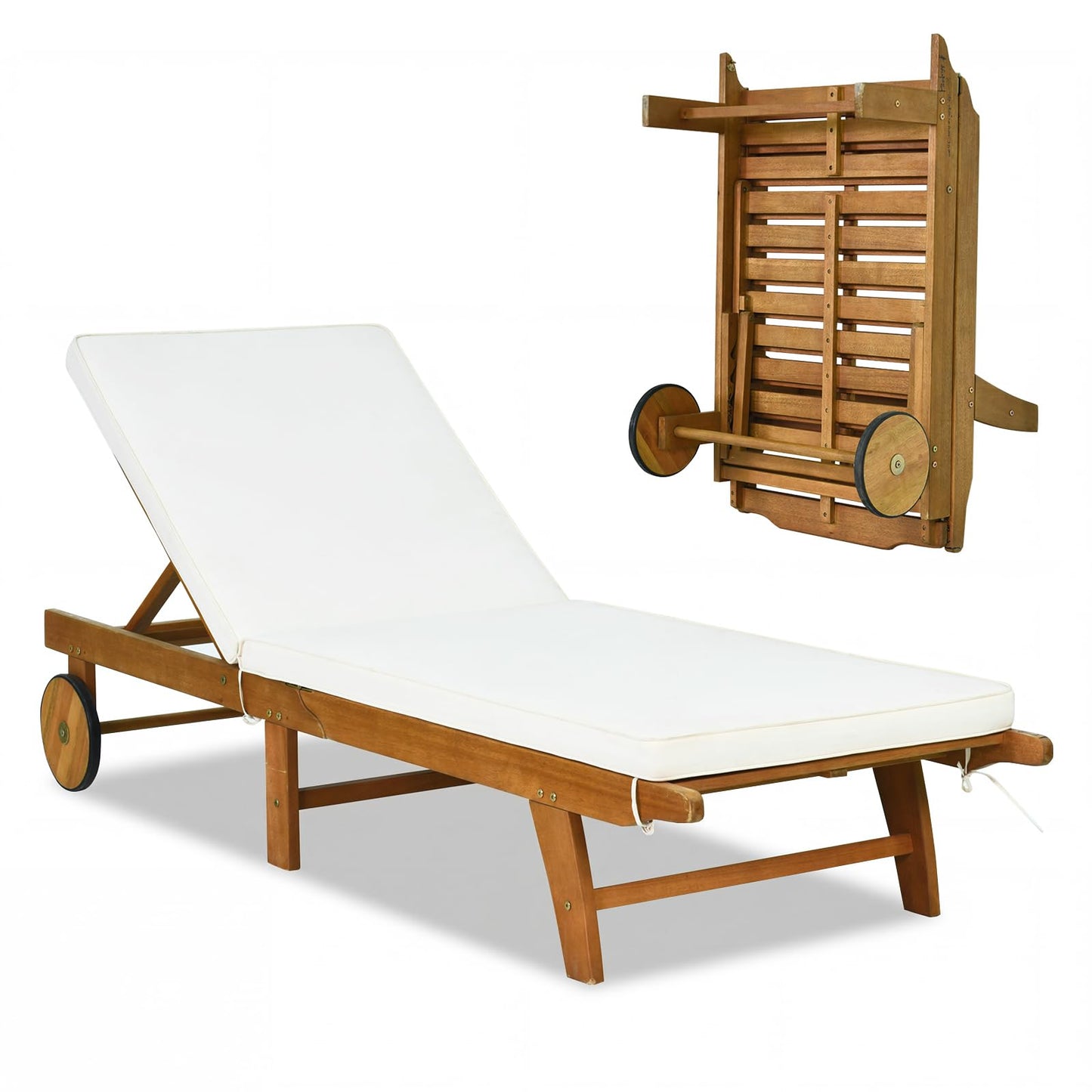 Tangkula Folding Patio Eucalyptus Wood Chaise Lounge with 5-Level Adjustable Backrest (1/2)