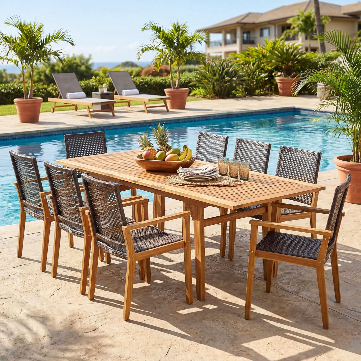Tangkula 9 Pieces Patio Table and Chairs Set for 8 for Deck Backyard Poolside