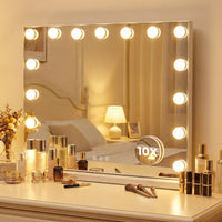 Miroir de maquillage éclairé Tangkula 18" x 23" avec grossissement 10x et 3 modes d'éclairage à intensité variable