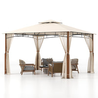 Tangkula 10x12 Ft Gazebo with Netting, 2-Tier Patio Gazebo with Heavy Duty Metal Frame