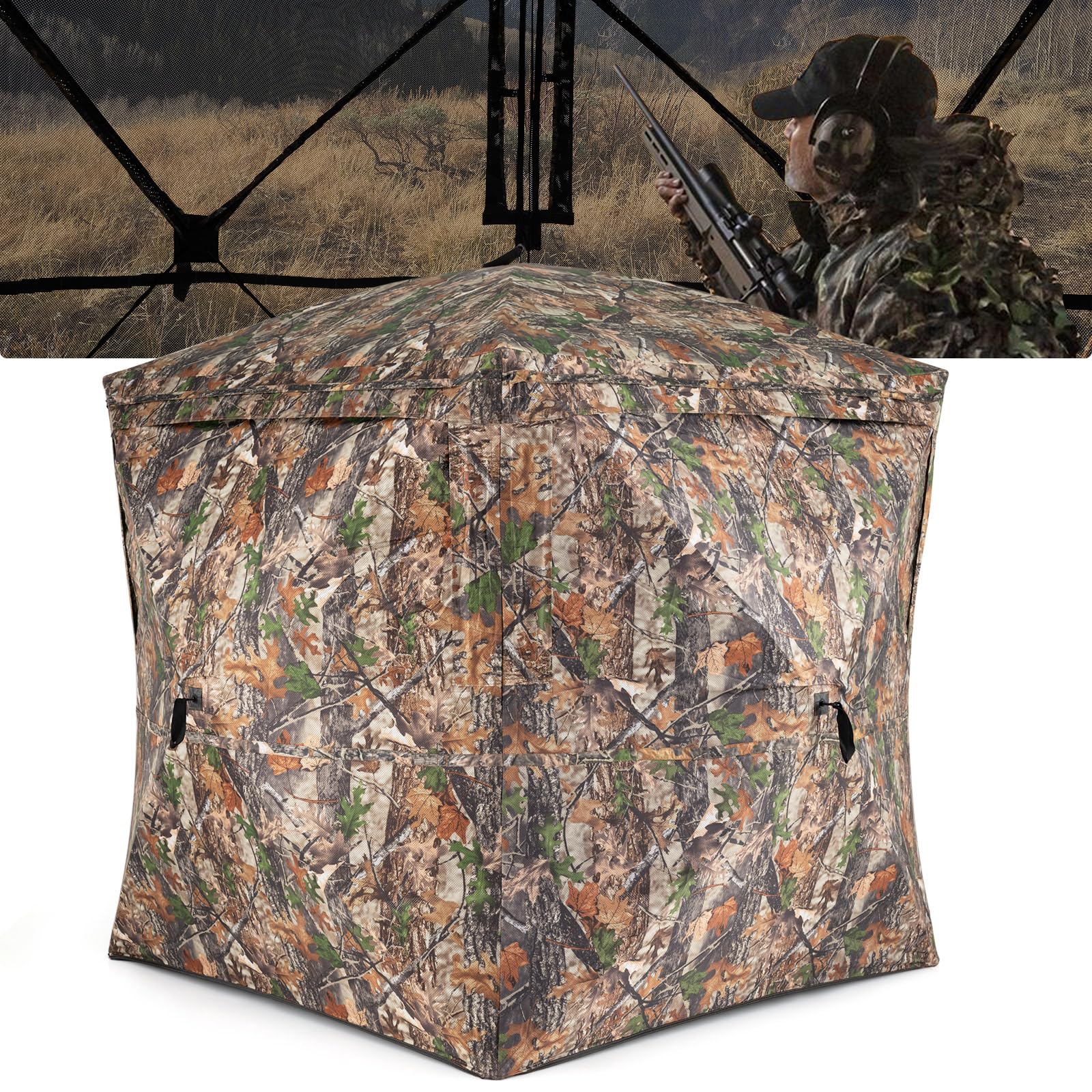 Tangkula 270° See Through Hunting Blind with Silent Magnetic Door & 4 Windows