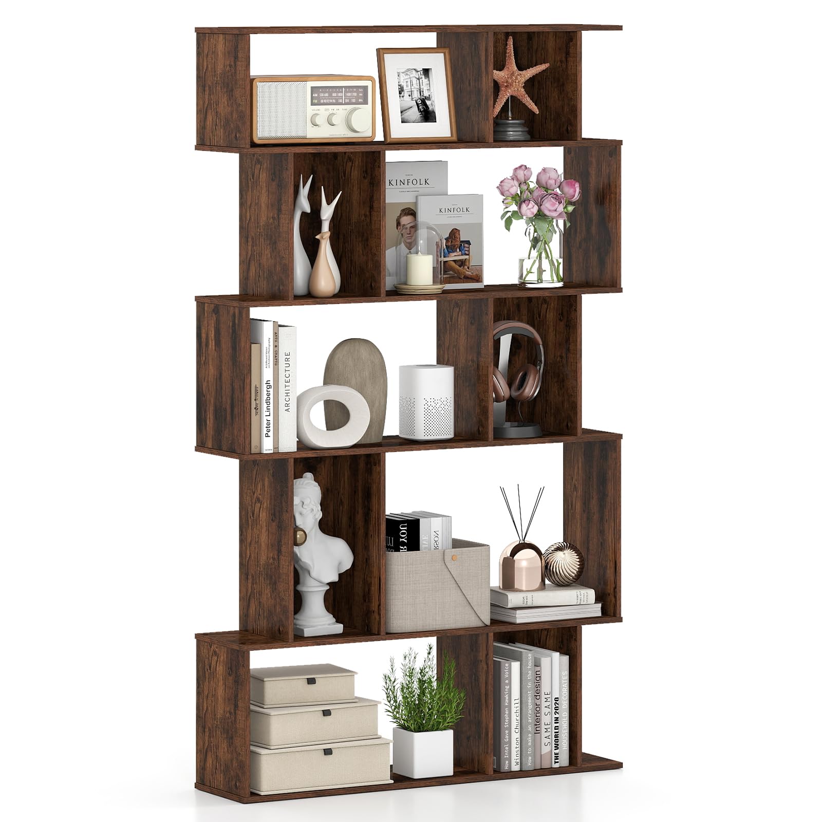 Tangkula 5-Tier Geometric Bookshelf 62”H Bookcase(1/2)