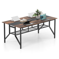 Tangkula 6 FT Rectangular Conference Table with Mesh Storage Shelf & Cable Grommet