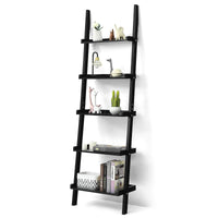 5-Tier Ladder Shelf, Wall-Leaning Bookshelf w/ Open Shelves, Plant Flower Stand