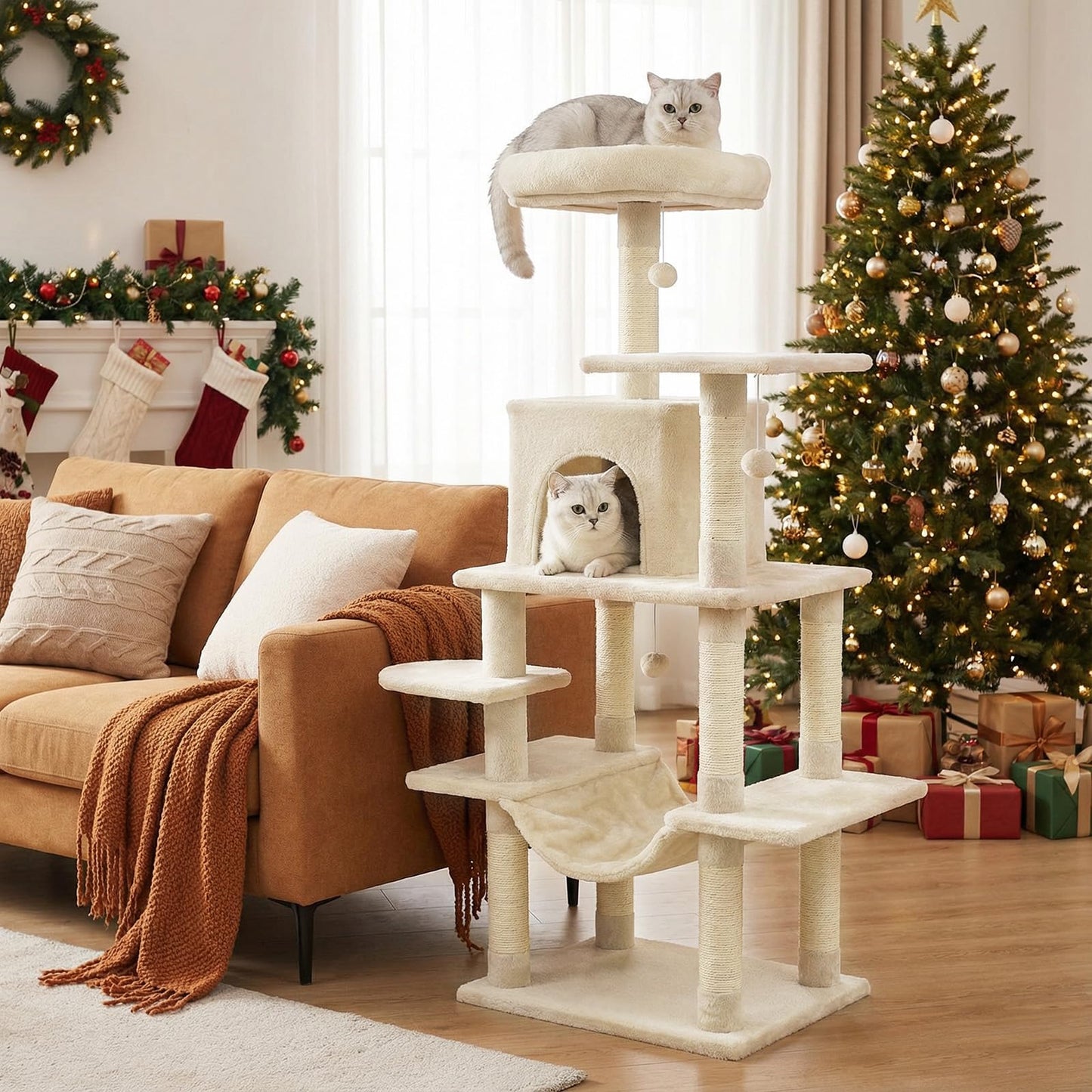 Arbre à chat multi-niveaux Tangkula de 147 cm avec poteaux à griffer en sisal pour chats d'intérieur