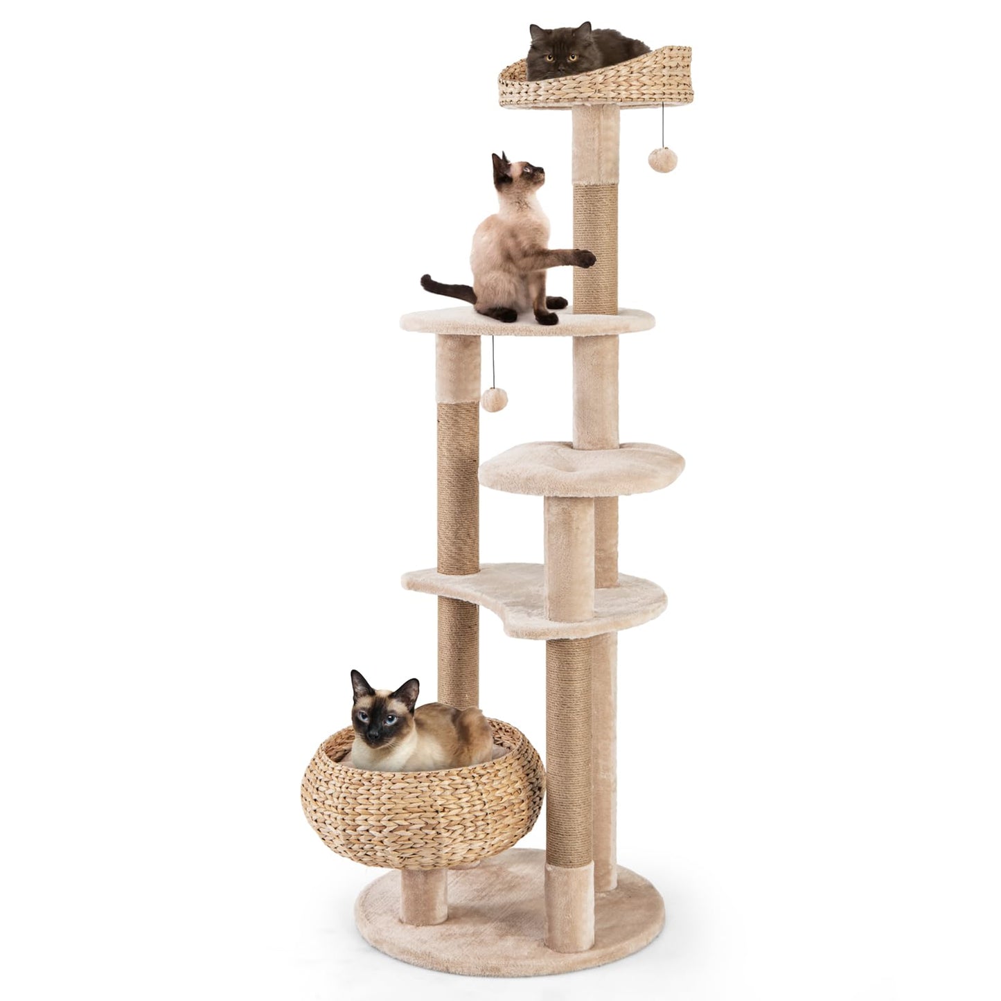 Arbre à chat moderne Tangkula, tour à chat de 65 pouces avec poteaux à griffer en jute