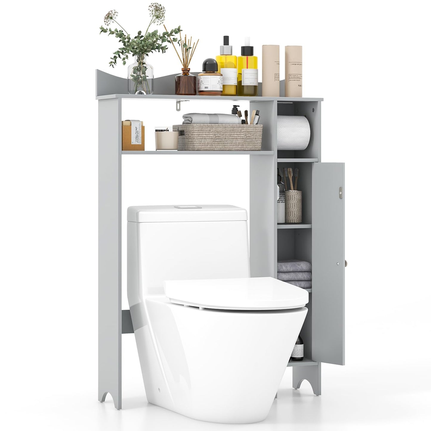 Tangkula Over The Toilet Storage Cabinet Bathroom Organizer w/Toilet Paper Holder