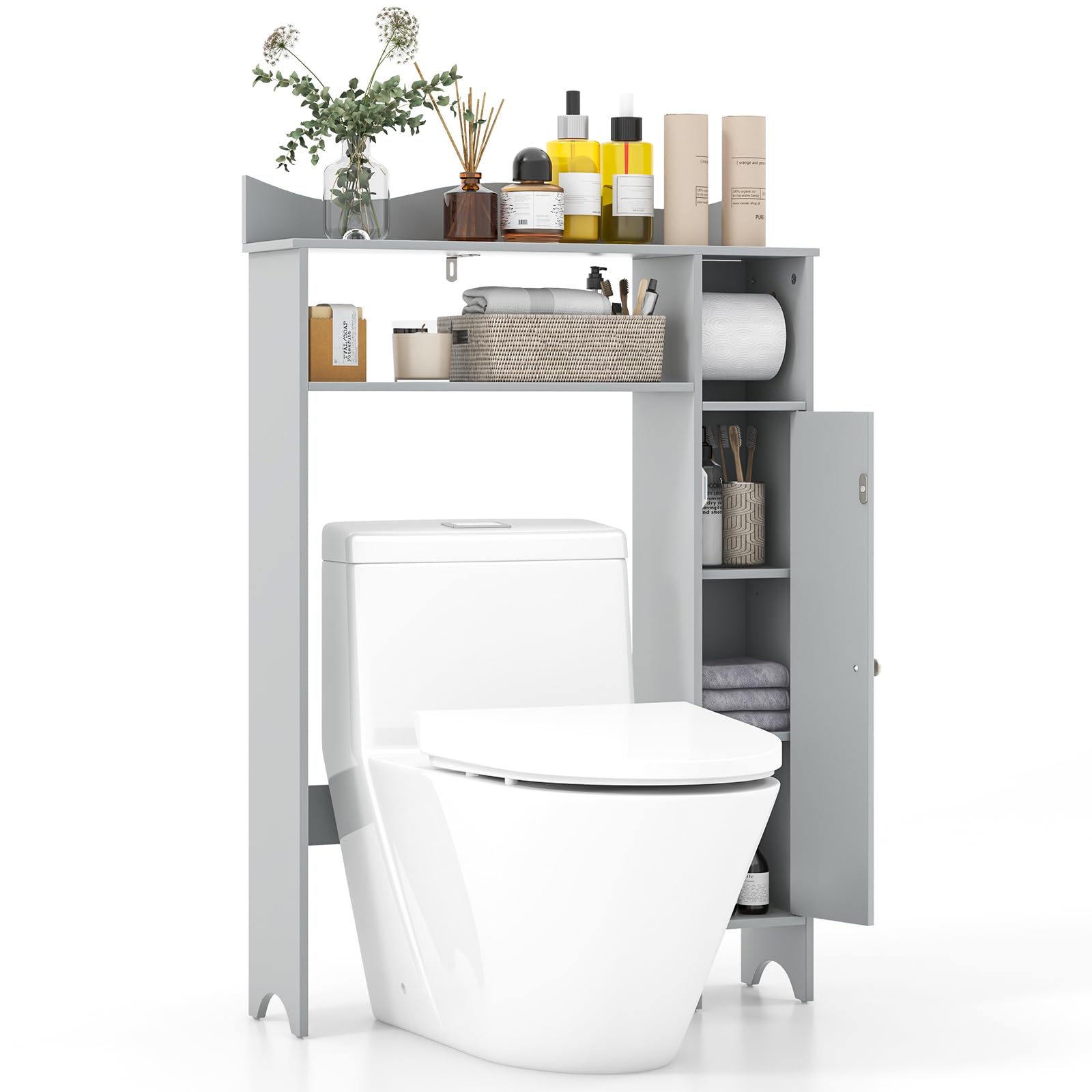 Tangkula Over The Toilet Storage Cabinet Bathroom Organizer w/Toilet Paper Holder