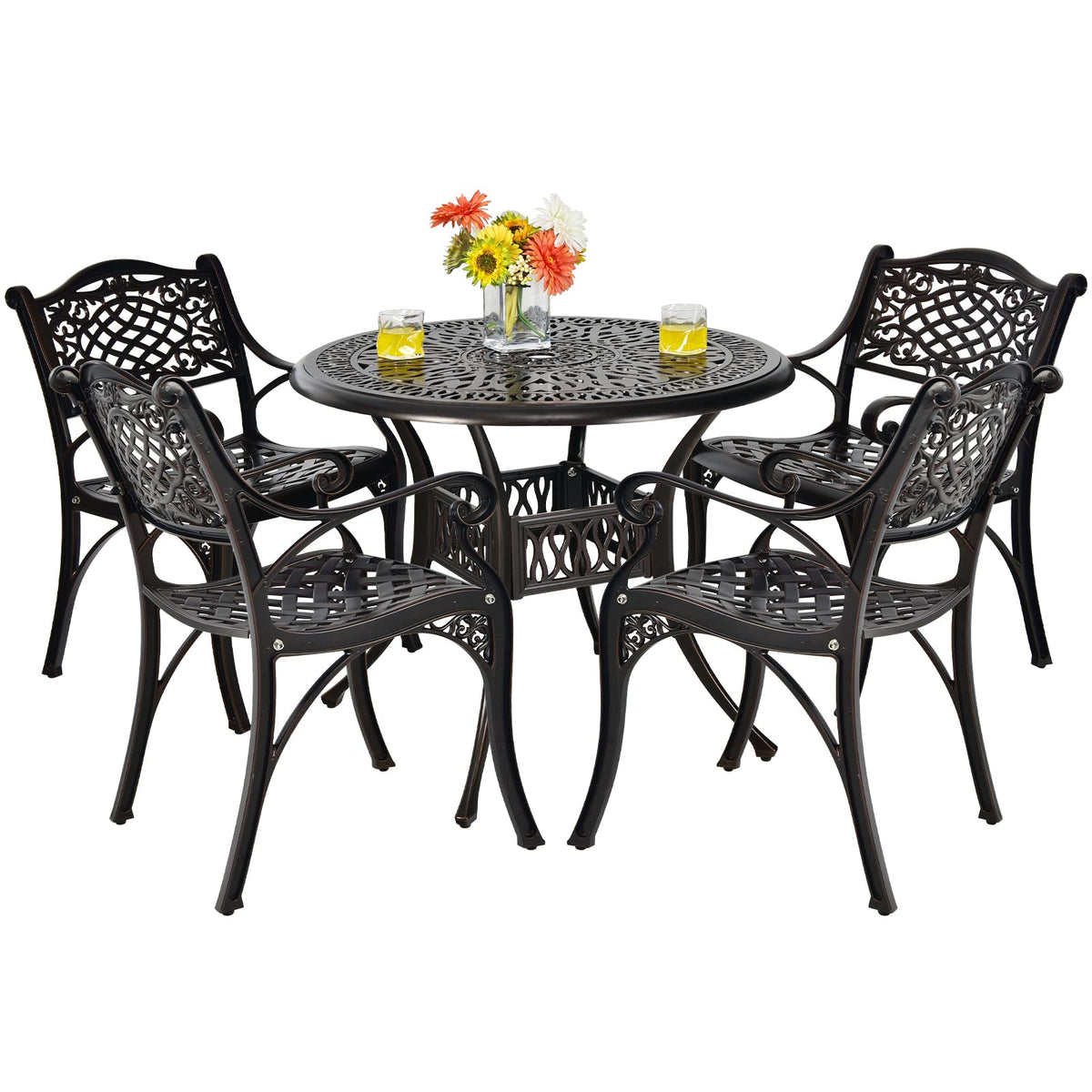 Ensemble de salle à manger Tangkula 5 pièces en aluminium moulé pour terrasse, ensemble de bistrot d'extérieur avec trou pour parasol