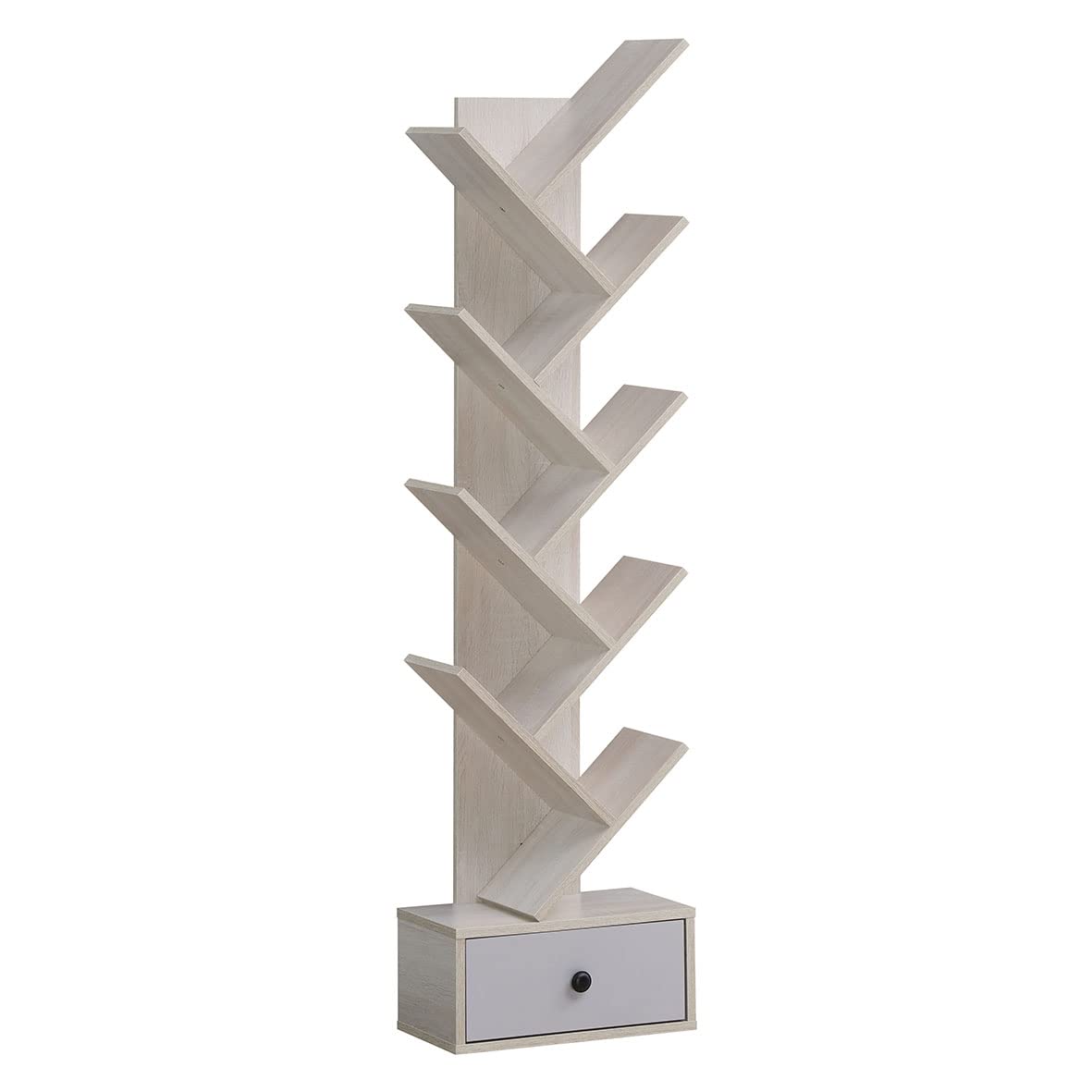 Tangkula 5 Tier Tree Bookshelf with Drawer, Rustic 5 Shelf Space Saving Corner Bookcase