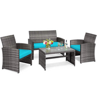 Tangkula 4/8 PCS Wicker Patio Conversation Set, Outdoor Rattan Sofas with Table Set
