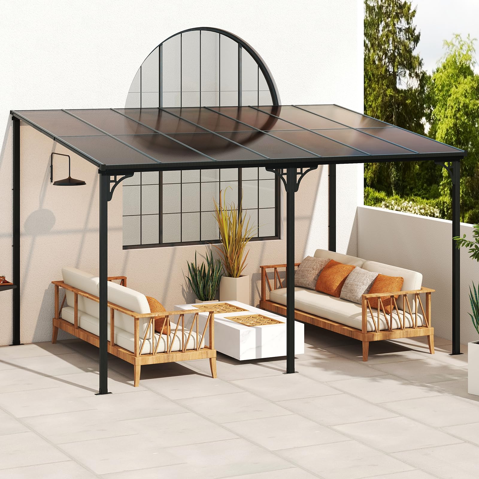 Tangkula 10x13 Ft Lean to Wall Mounted Gazebo for Deck Porch Backyard