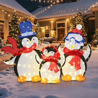 Tangkula 3-Piece Christmas Lighted Penguin Family Set Decoration