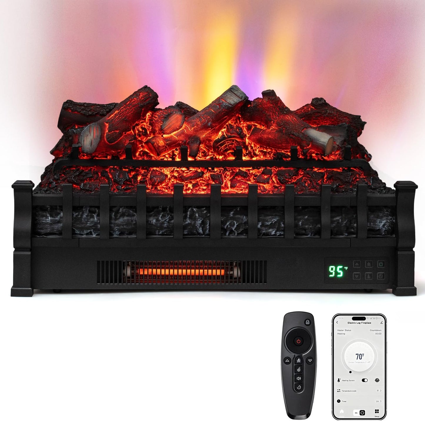 Tangkula 26 Inch Electric Fireplace Insert Log with Adjustable Flame & Brightness