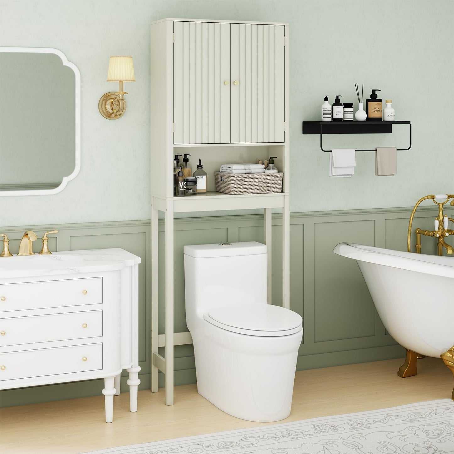 Tangkula Over The Toilet Storage Cabinet with Fluted Doors