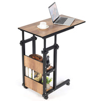 Tangkula Mobile Sofa Side Table, Height Adjustable C-Shape Rolling Snack End Table with Storage Shelves for Sofa Couch