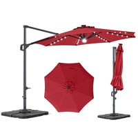 Tangkula 10 FT Solar Patio Umbrella with Base Included Cantilever Offset Outdoor Umbrella