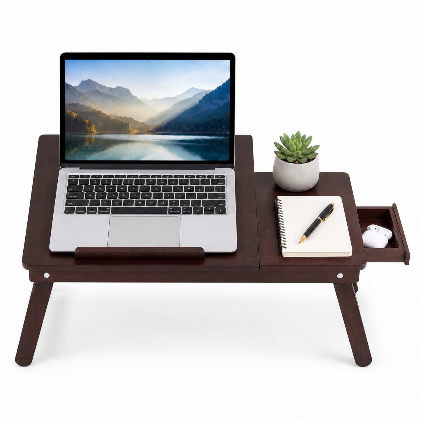 Tangkula Portable Bamboo Laptop Desk for Bed with Tilting Top