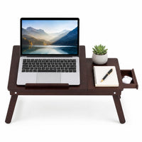 Tangkula Portable Bamboo Laptop Desk for Bed with Tilting Top