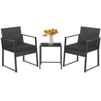 Tangkula 3 Piece Patio Furniture Set, Modern Heavy Duty All Weather Cushioned Wicker Chairs and Coffee Table Set