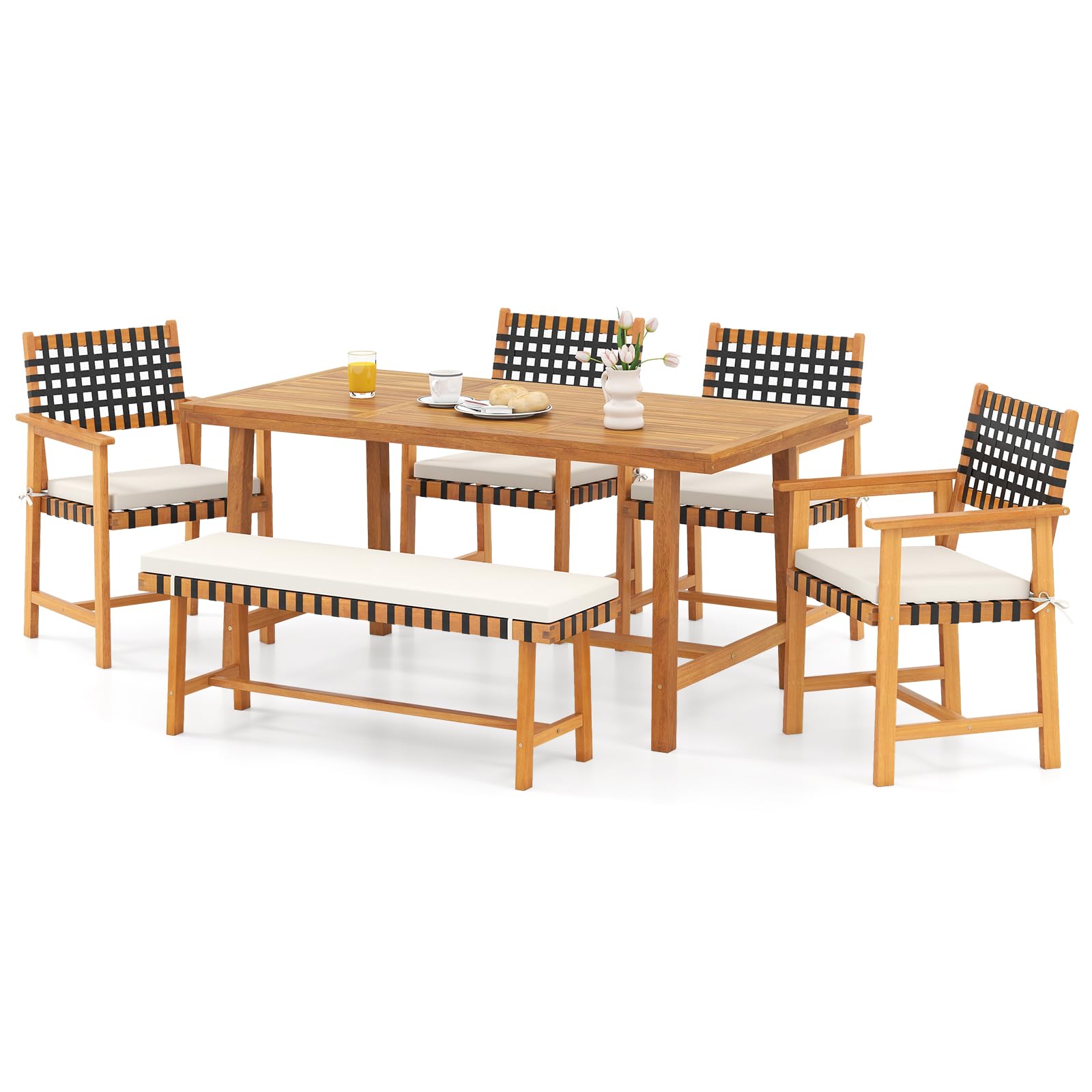 Tangkula 3 Piece Patio Dining Set for 4 People with 1.97” Umbrealla Hole & 2 Cushioned Bench