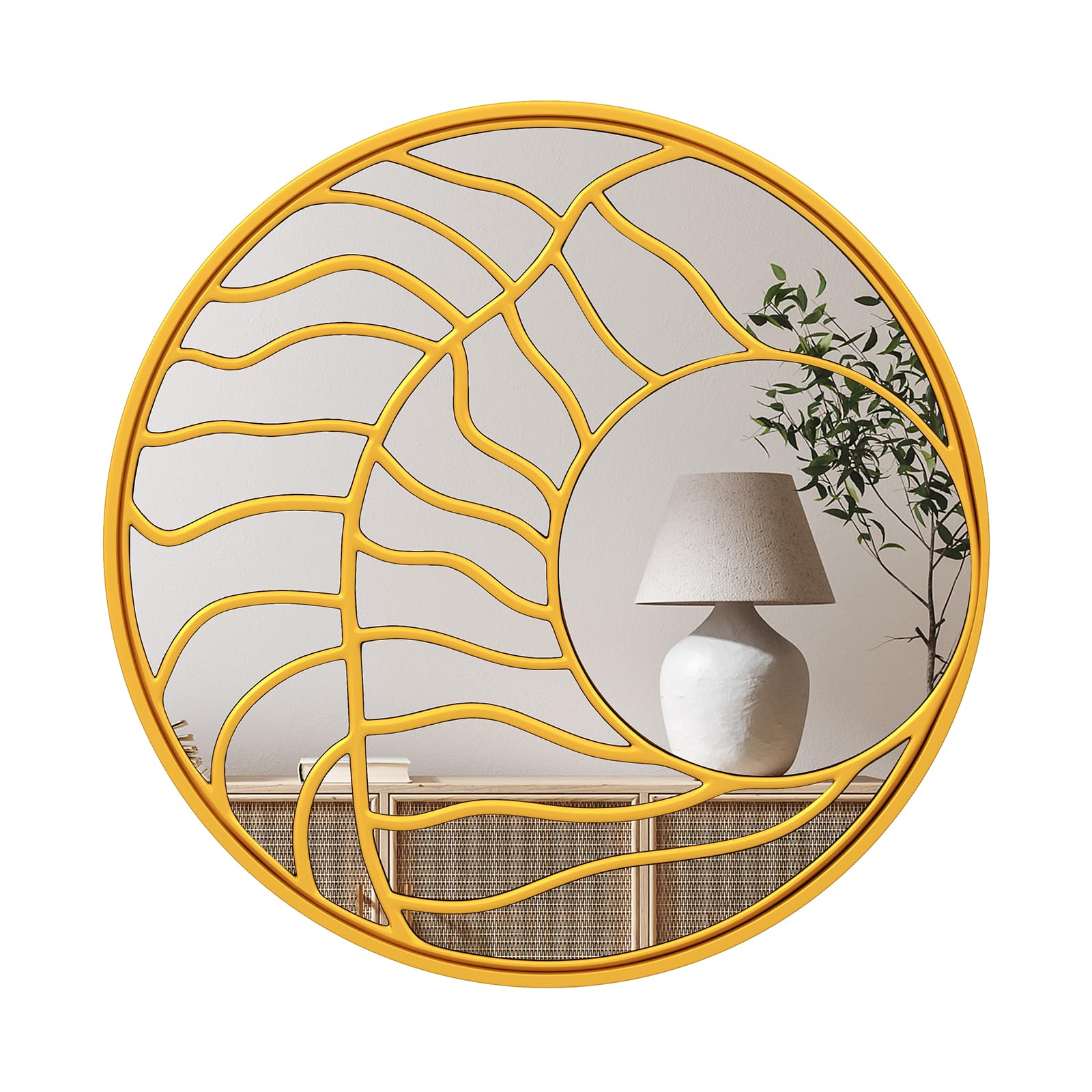 Tangkula 31.5" Large Round Wall Decorative Mirror with Irregular Frame