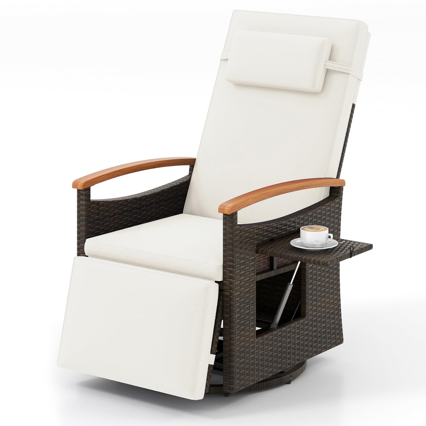 Tangkula Patio Rattan 360 Degree Swivel Recliner Chair, Wicker Lounge Chair w/Adjustable Backrest & Footrest