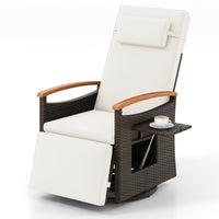 Tangkula Patio Rattan 360 Degree Swivel Recliner Chair, Wicker Lounge Chair w/Adjustable Backrest & Footrest
