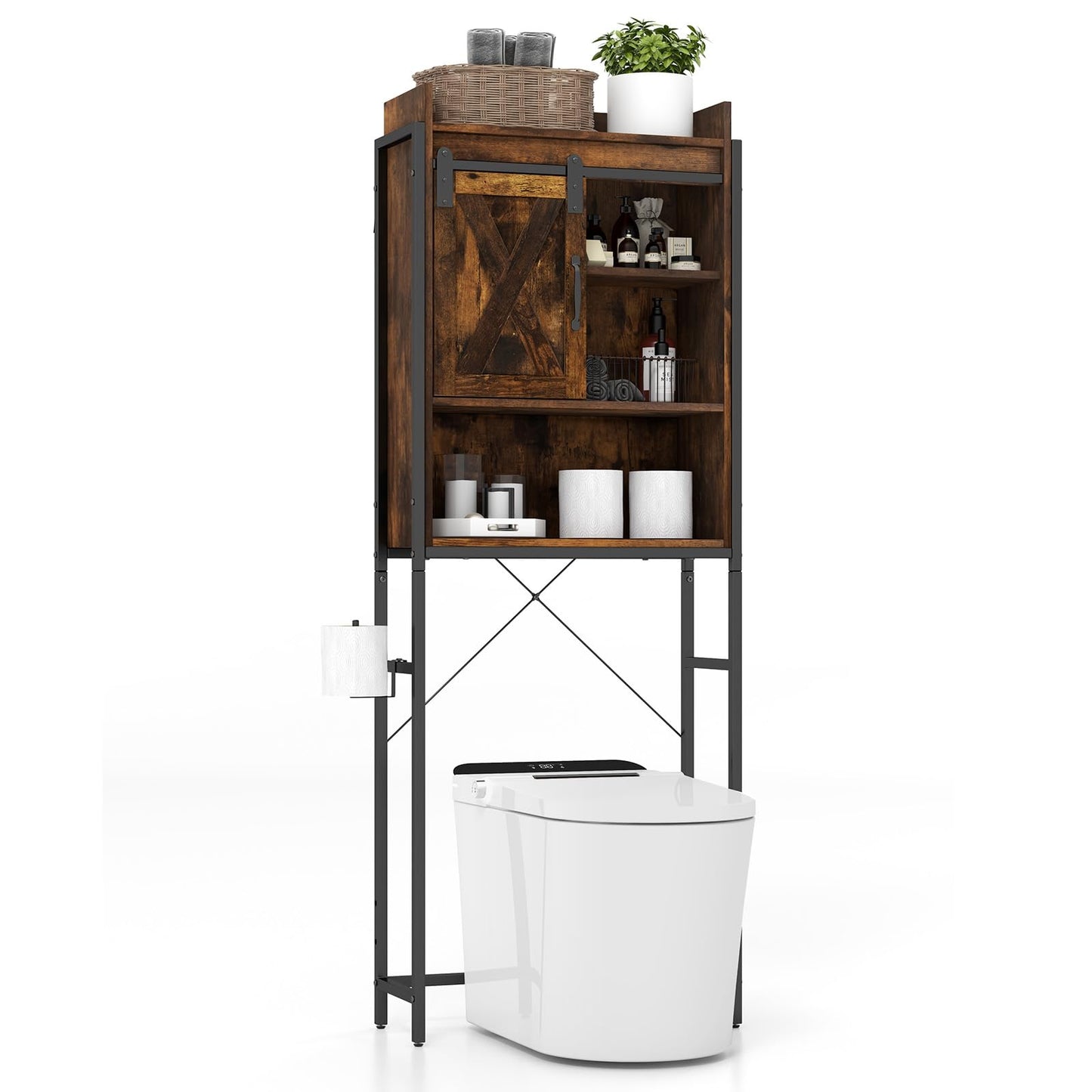 Tangkula Over-The-Toilet Storage Cabinet, Freestanding 4-Tier Bathroom Organizer Rack