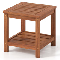 Tangkula Outdoor Side Table with Slatted Tabletop & Storage Shelf