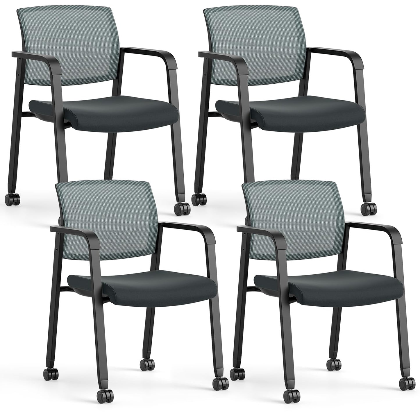 Tangkula Rolling Conference Room Chairs, Stackable Office Guest Mesh Chairs with Armrests and Wheels