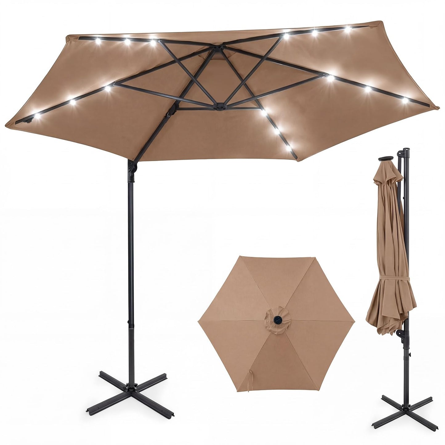 Tangkula 10ft Patio Umbrella with Solar Lights(9.6 x 9.6 x 8 ft)