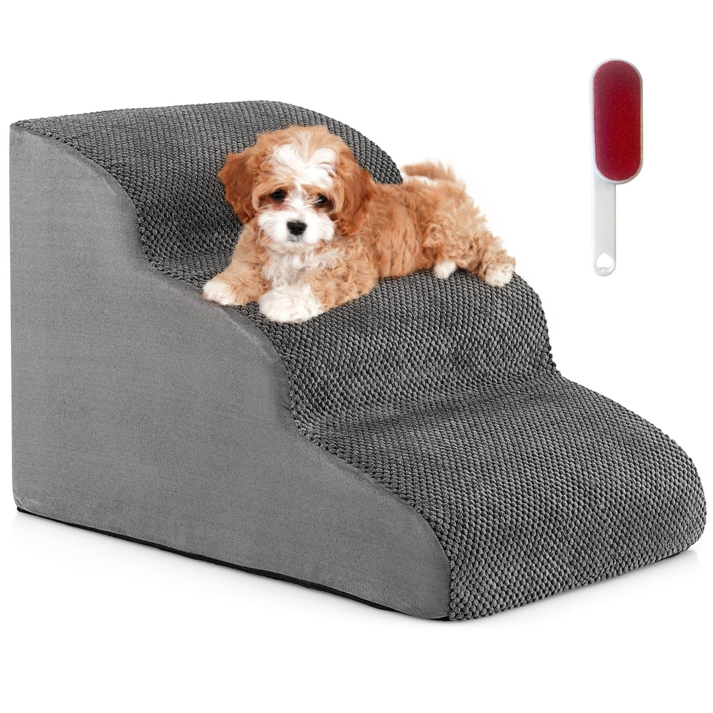 Tangkula Foam Dog Stairs for High Beds, Extra Wide & Deep Pet Ramp