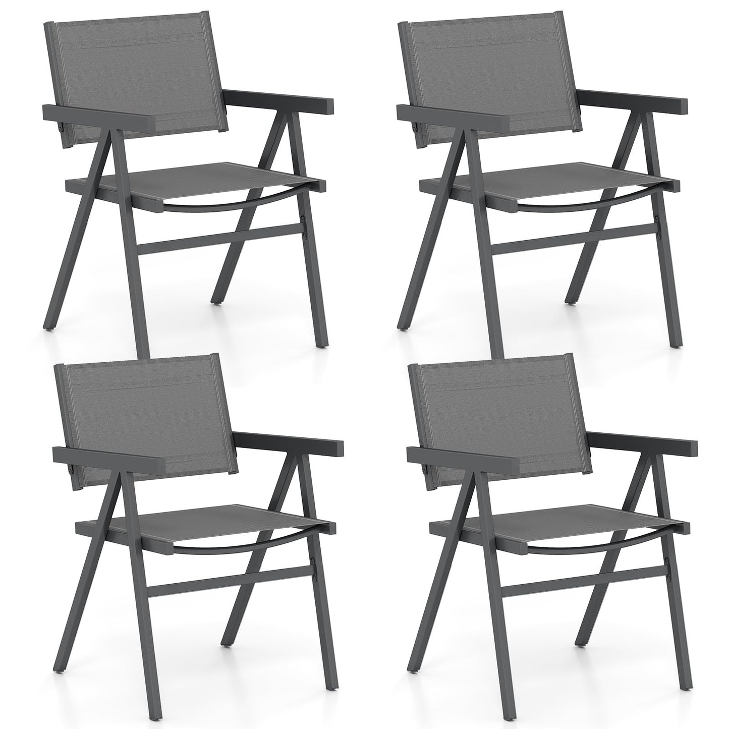 Tangkula Patio Chairs Set of 4 Outdoor Dining Chairs with Breathable Fabric Seat & Tilt Backrest