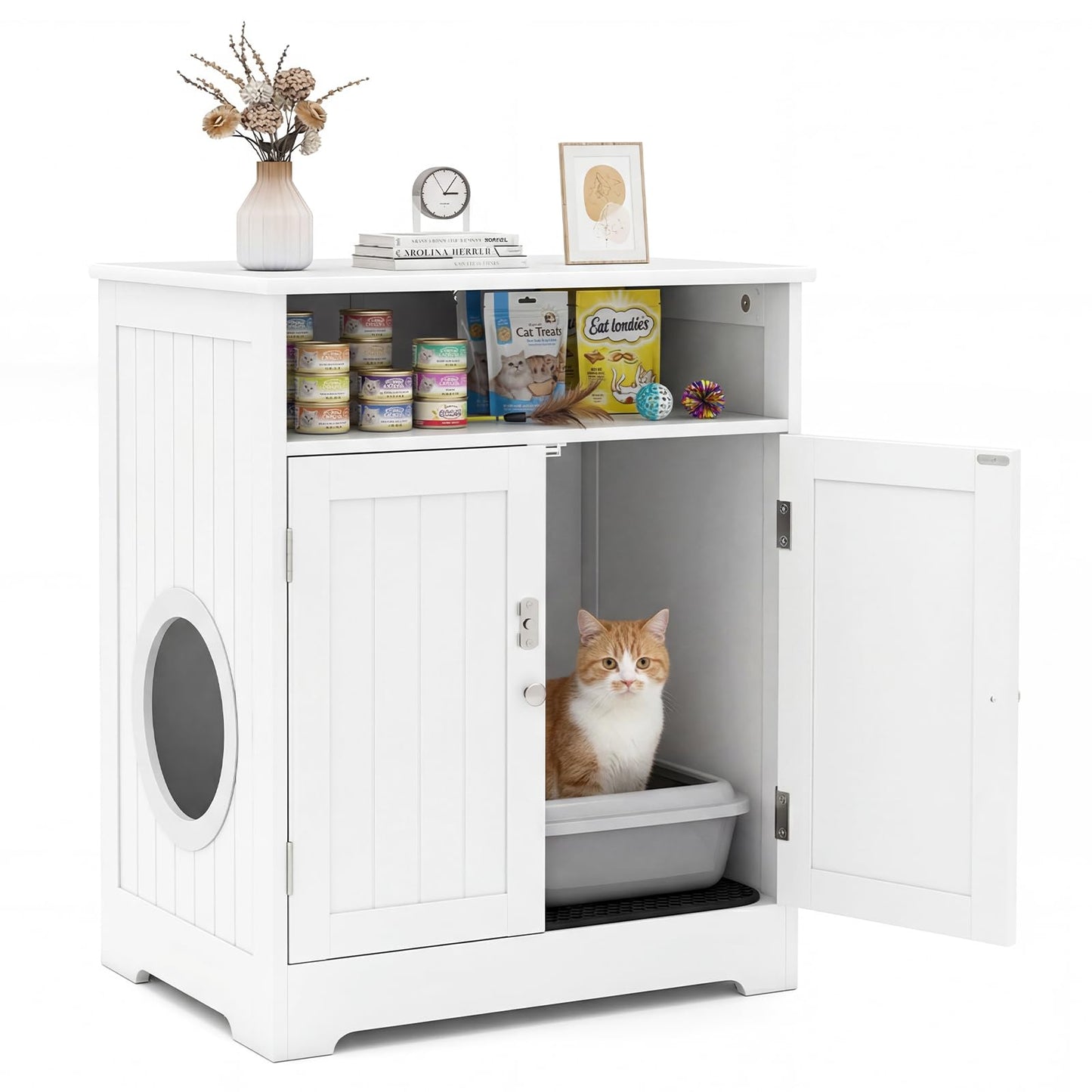 Tangkula Litter Box Enclosure Wooden Enclosed Cat Box Cabinet(23.5 Inch)