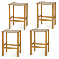 Tangkula 30 Inches high Acacia Wood Heavy Duty Bar Height Stools with PE Rattan Saddle Seat