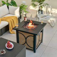 Tangkula 28 Inch Outdoor Square Fire Pit Table, Patiojoy 50,000 BTU Propane Gas Fire Table with Fire Glasses