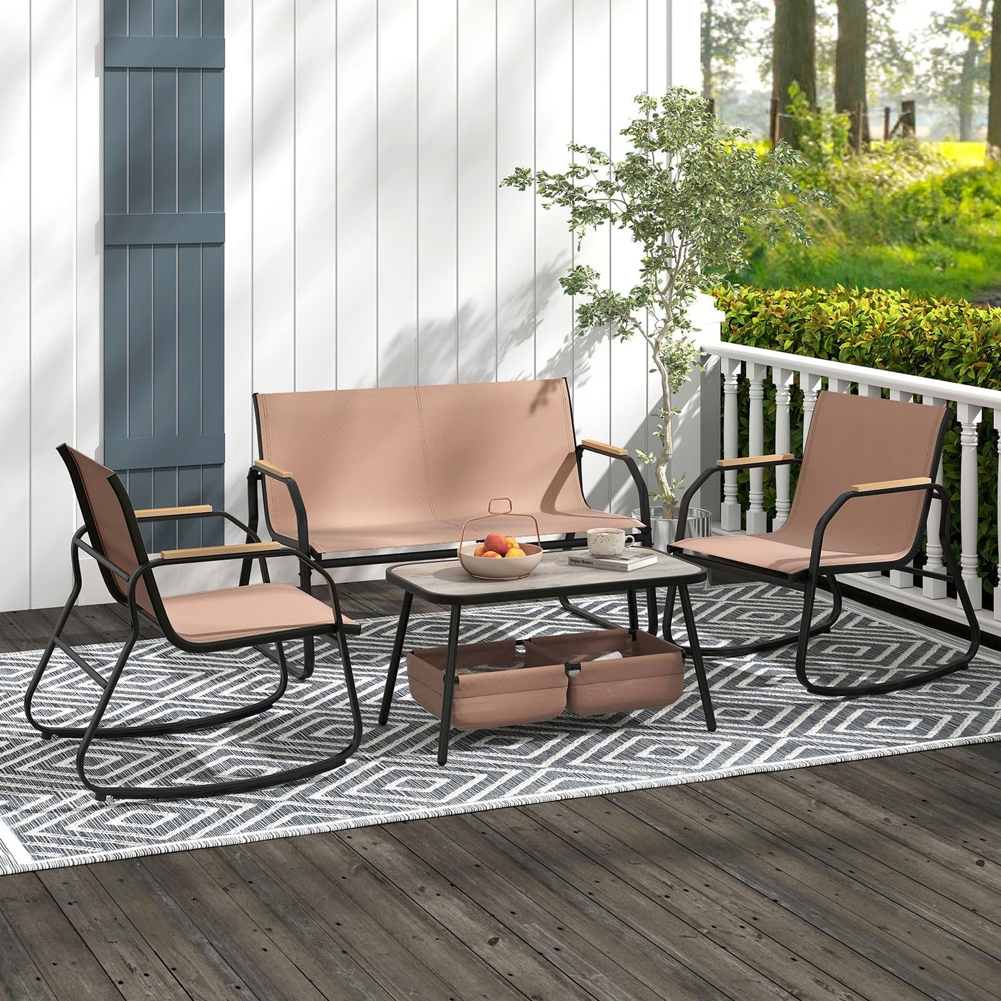Ensemble de mobilier de patio Tangkula 4/8 pièces, table basse à 2 niveaux et chaises en tissu respirant