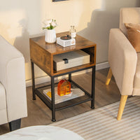 Tangkula 16” Wood Top Sofa Side Table with Metal Frame