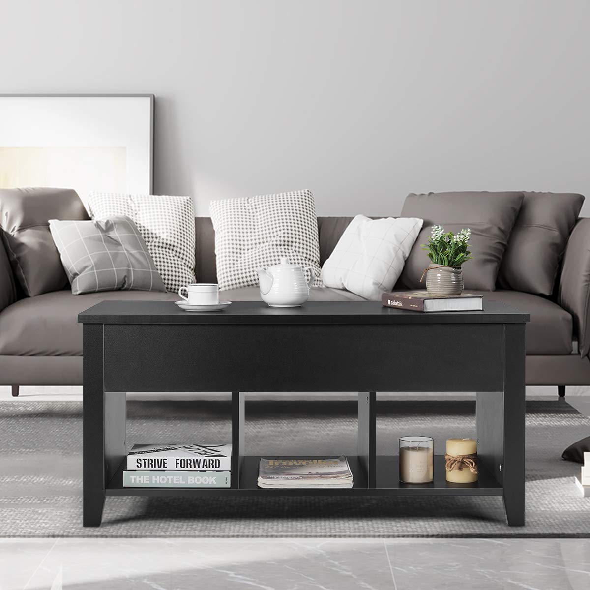 Wood Lift Top Coffee Table, Modern Coffee Table - Tangkula