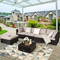Tangkula 6 Piece Patio Furniture Set,Durable Steel Frame PE Rattan Wicker Sectional Sofa Set
